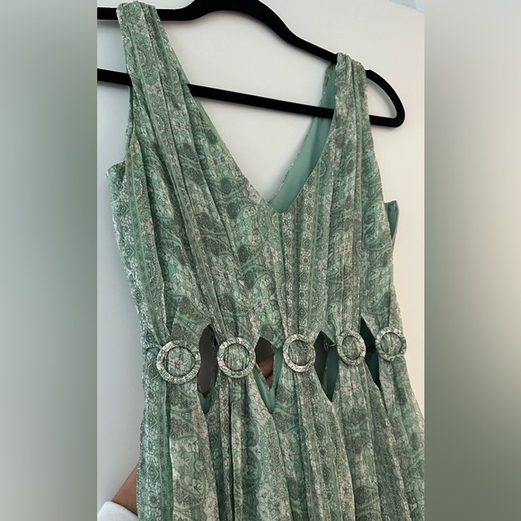Intermix Grecian Cutout Paisley Green Print Maxi Dress Sz 00 (fits 0) - Picture 3 of 6